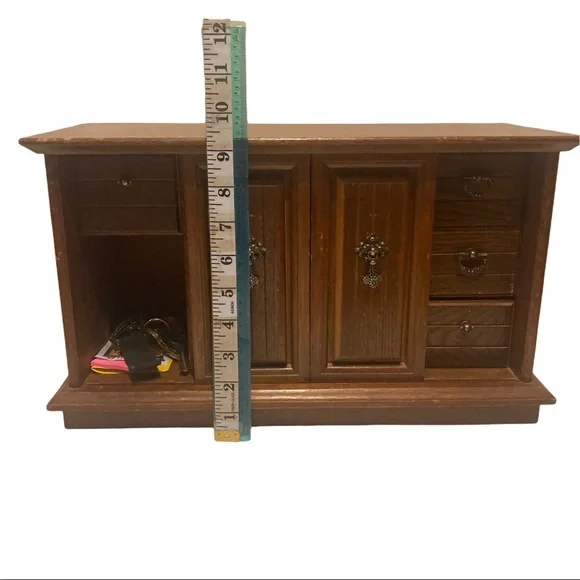 Large Vintage Wooden Double Sliding Doors Jewelry Box!